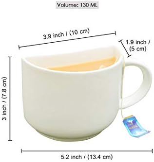כוסות תה קרמיקה של חצי קרמיקה | לבן, 130 מל | סט של 2 | כוסות תה חרס סטודיו בעבודת יד למסיבת תה | ספלי קפה
